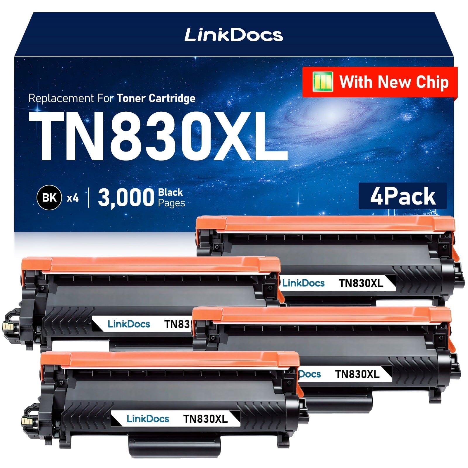 TN830XL Toner Cartridges With Chip Compatible for Brother TN 830XL TN830XL/V DCP-l2640dw HL-l2460dw HL-l2405w HL-l2480dw HL-l2465dw MFC-l2820dw MFC-l2760dw Printer Ink 4 Pack