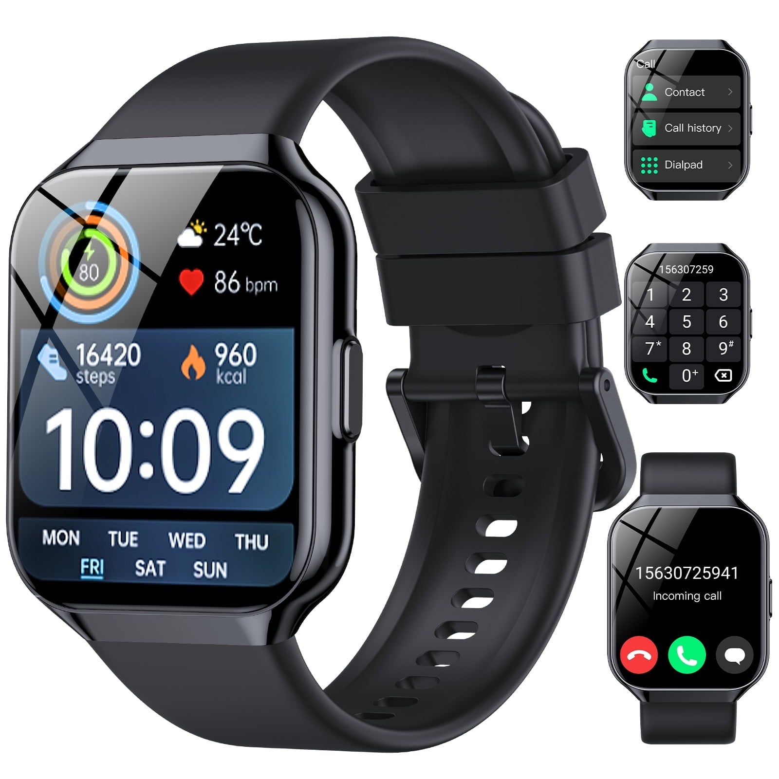 2026 NEW Smart Watch, 1.96''HD Screen SmartWatch for Men Women's, Answer/Make/Message, 100 Sports Modes, IP68 Waterproof Fitness Tracker Compatible with Android and iPhone, Holiday Gifts, Black