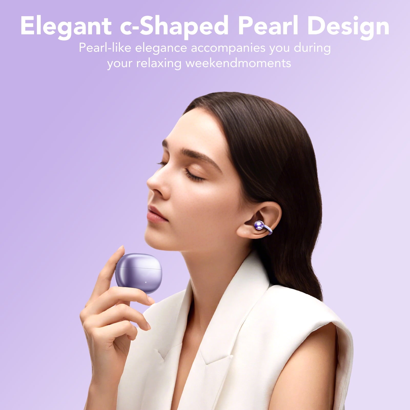 Open Ear Earbuds, Wireless Earbuds, Bluetooth Headphones with Mic, Adaptive Noise Cancelling Calls, Bluetooth 5.4, 50H Playtime, Light Weight, Clip On Earbuds for Workout/Running (Purple)