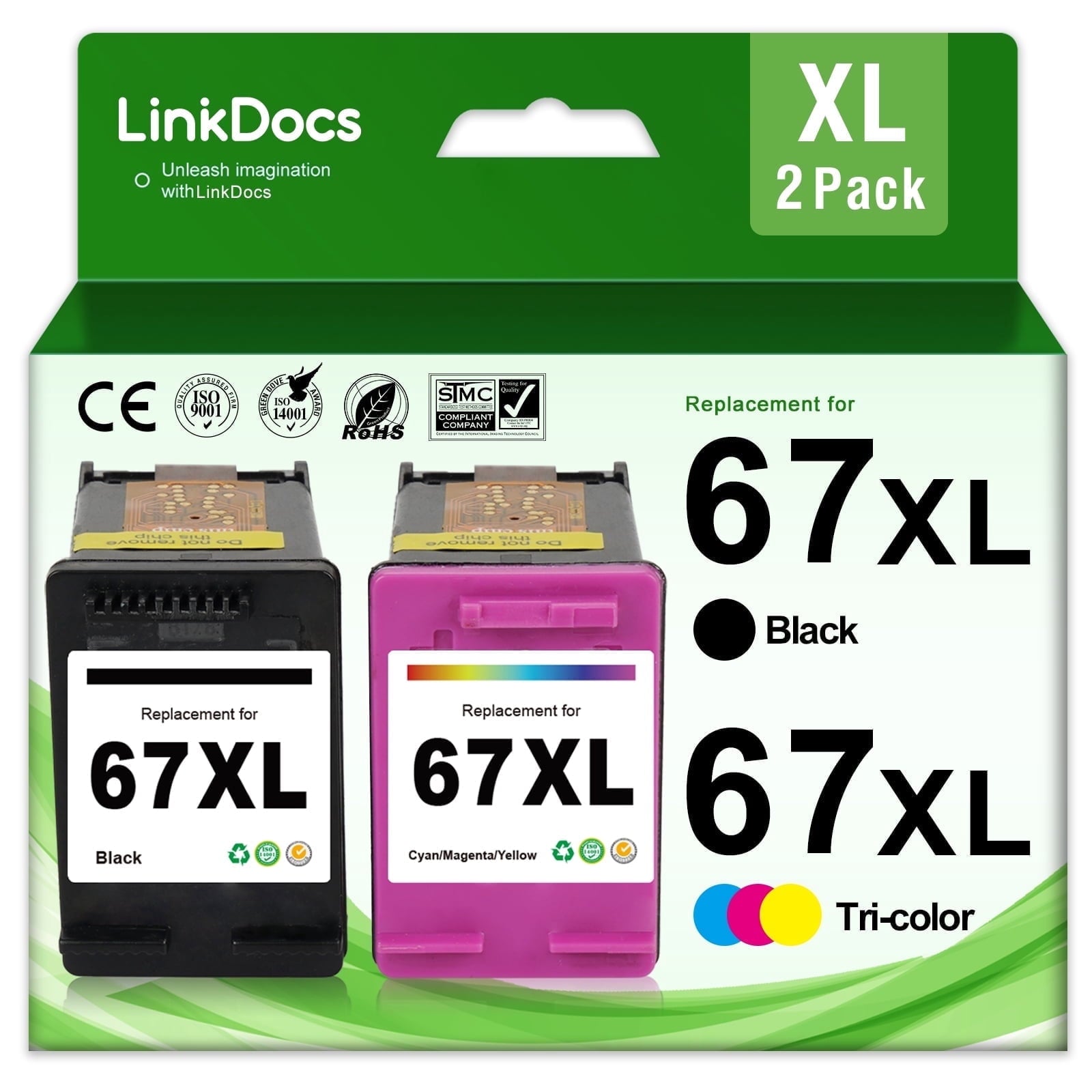 67xl Ink Cartridge Compatible for HP 67 Ink Cartridge for HP Ink 67 for Deskjet 2823e 2742e 2752e 2755e Envy 6000 6055 6055e 6400e 6455e 6458e Envy Pro 6455 6458 Printer Ink (Black, Tri-Color）
