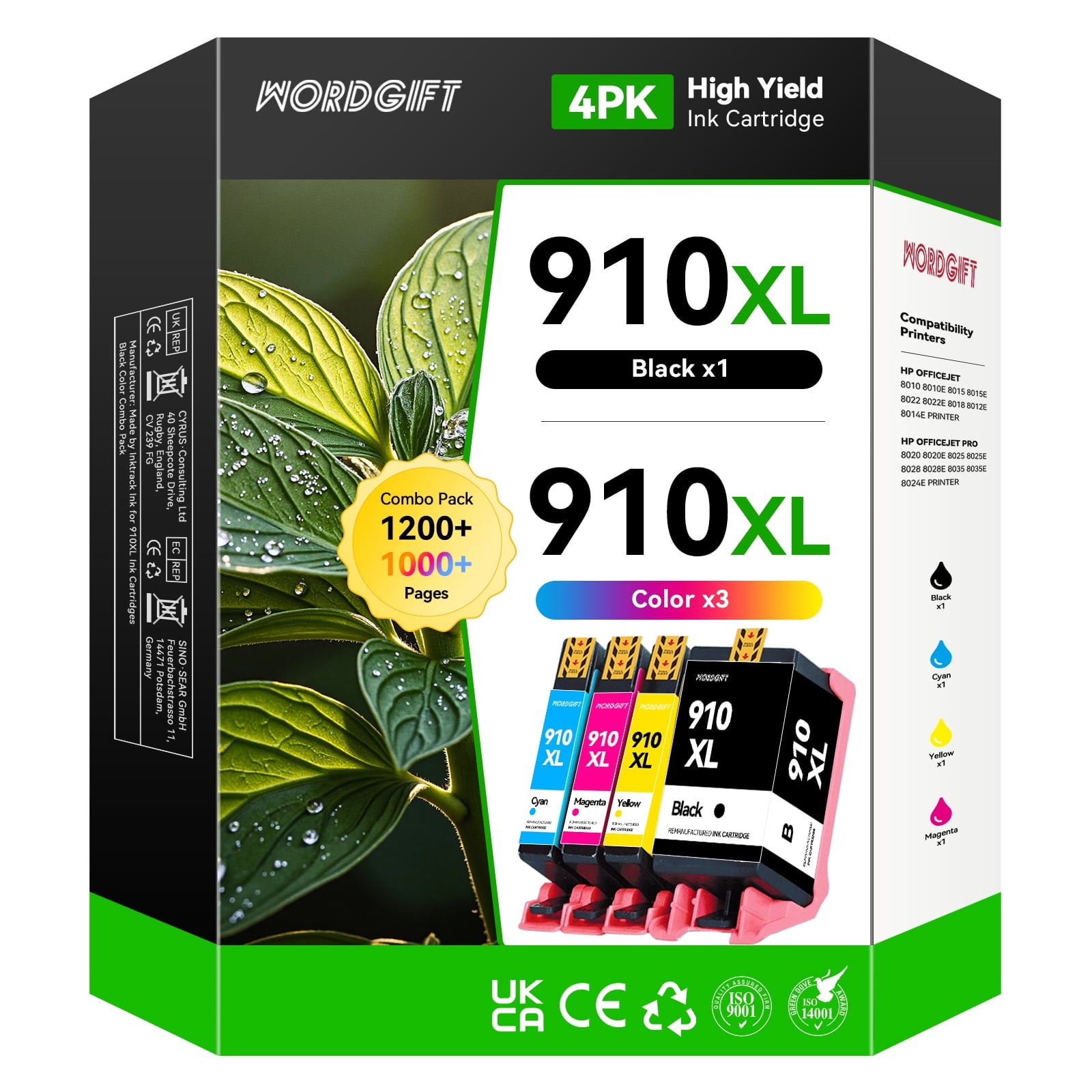 910XL Ink Cartridge Compatible for HP Ink 910 HP 910 Ink for HP Printer combo Pack Black Cyan Magenta Yellow（4Pack）