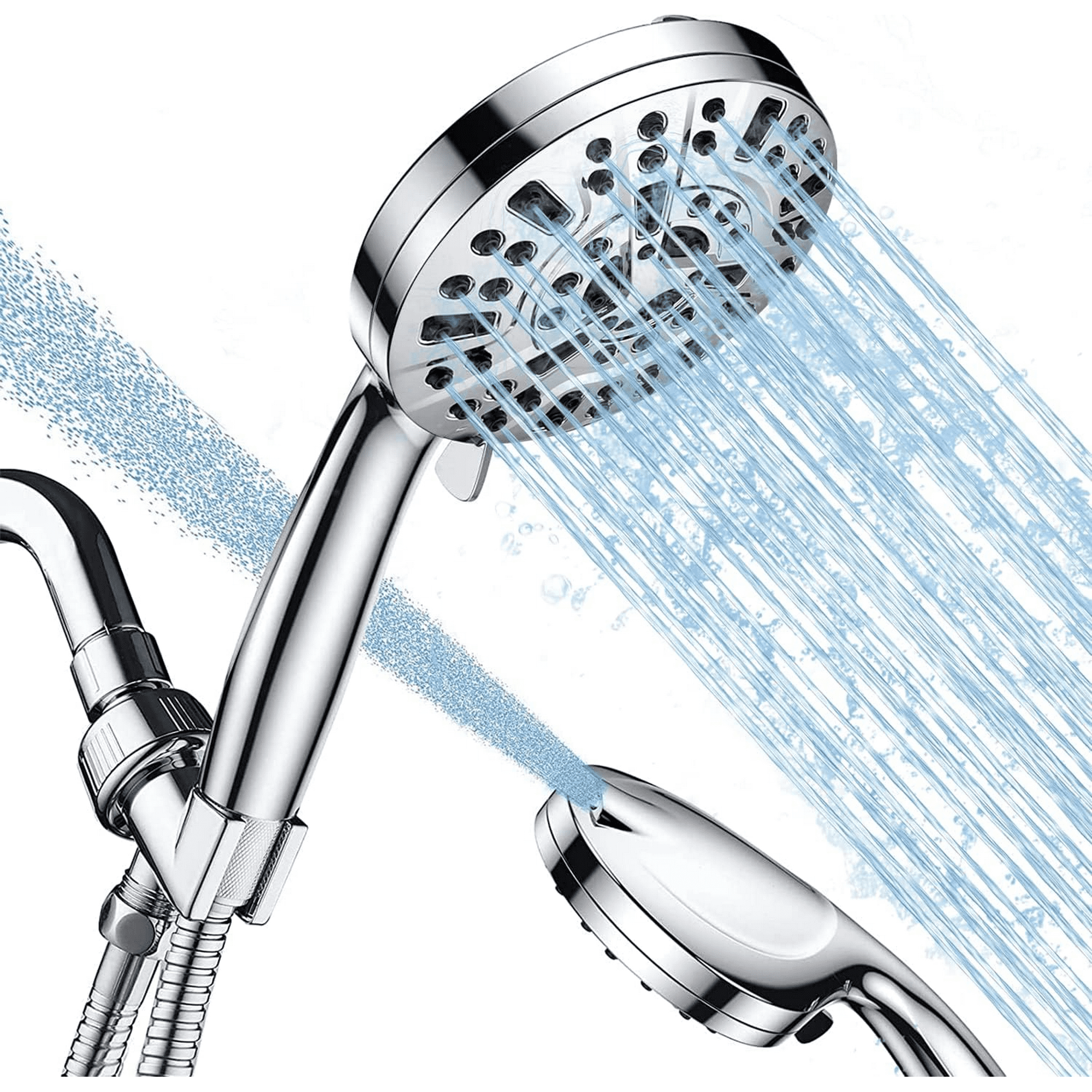 MUZPU 10-Mode High Pressure Shower Head with Power Wash, US Patent Design, 59 inch Stainless Steel Hose and Adjustable Brass Bracket, All Chrome Finish,Bathroom Cleaner Kit