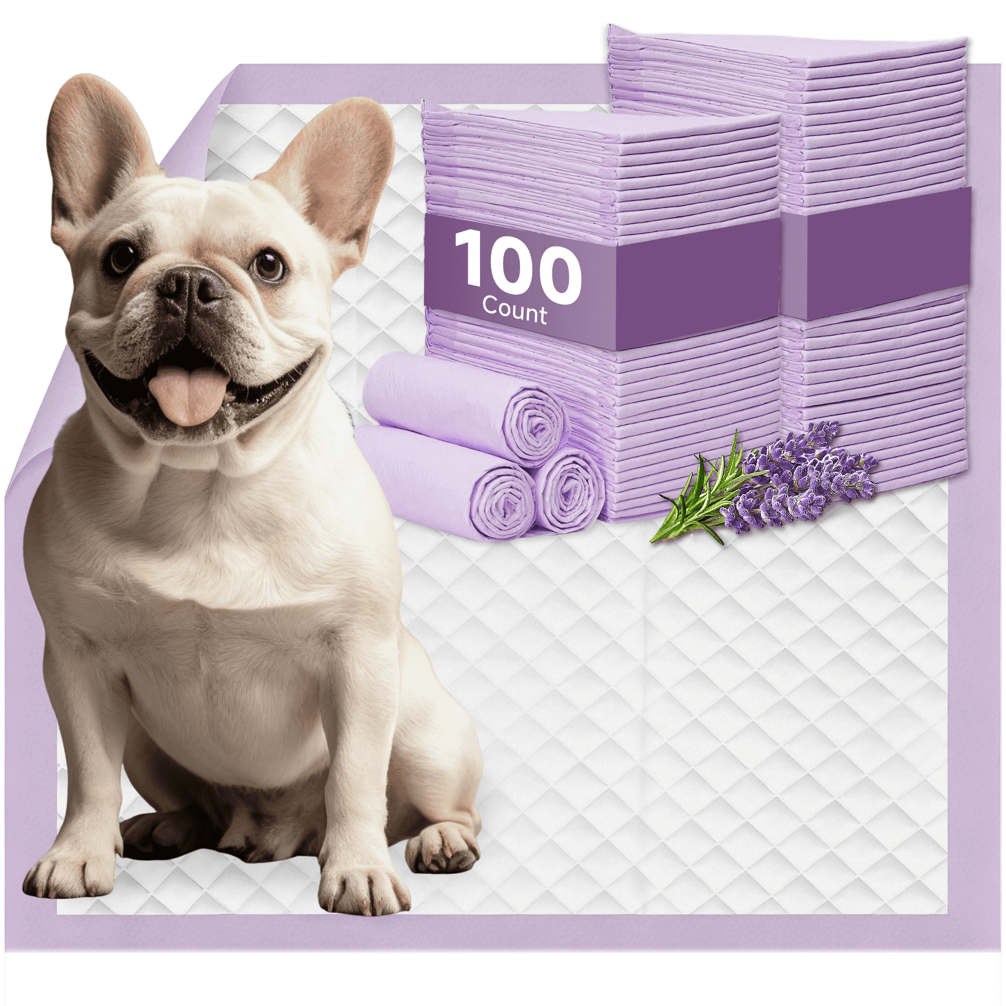 Woonono Puppy Pads Training Pads, Lavender,22 in x 22 in, 100 Count Disposable Dog Pee Pet Pads