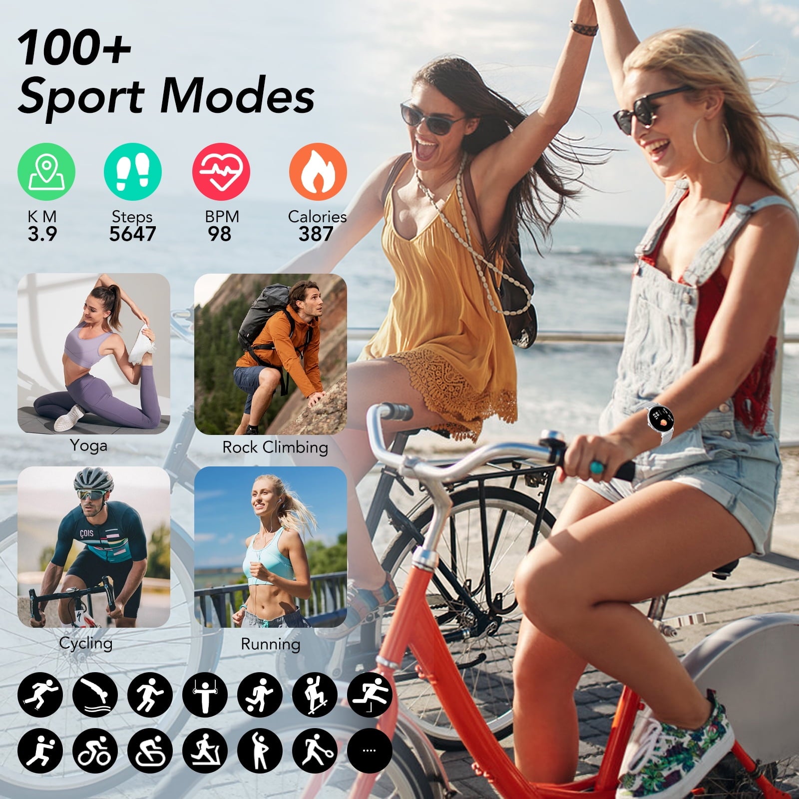 Smart Watch for Women, 1.27" Thin Face Fitness Tracker with Bluetooth Calls(Answer&Make), Smart Watch Fits for Android and iPhone, IP68 Waterproof, 110+ Sport Modes Smartwatch (2 Strap)